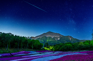 春色の大地と宇宙の航跡の写真